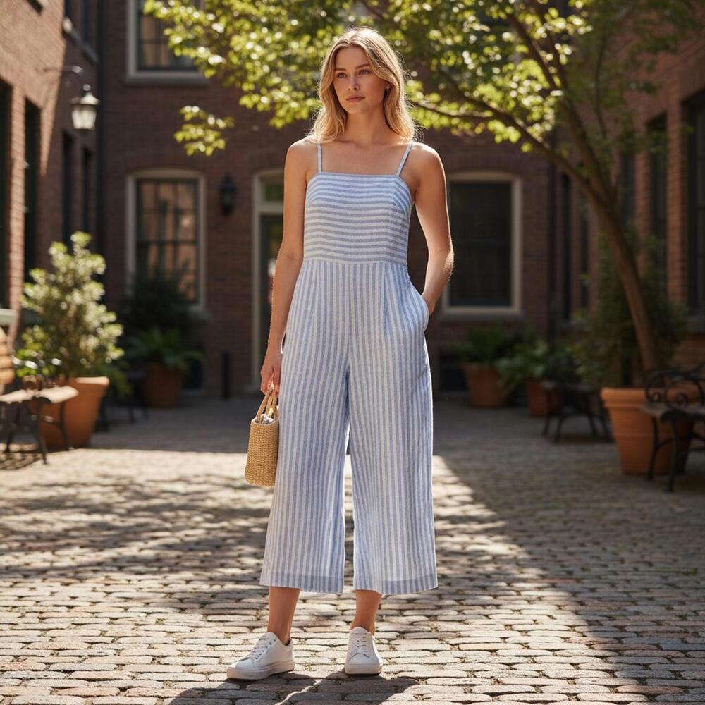 SOLD Republic Women’s Size 2 Blue Striped Linen Blend Jumpsuit